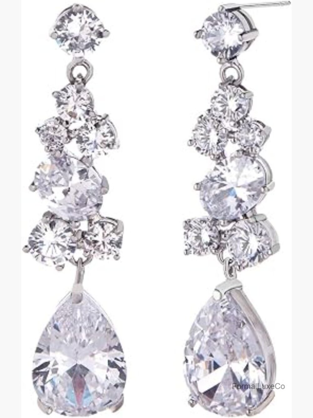 Teardrop CZ Chandelier Dangle Drop Earrings Bridal Wedding 14k Plated Silver